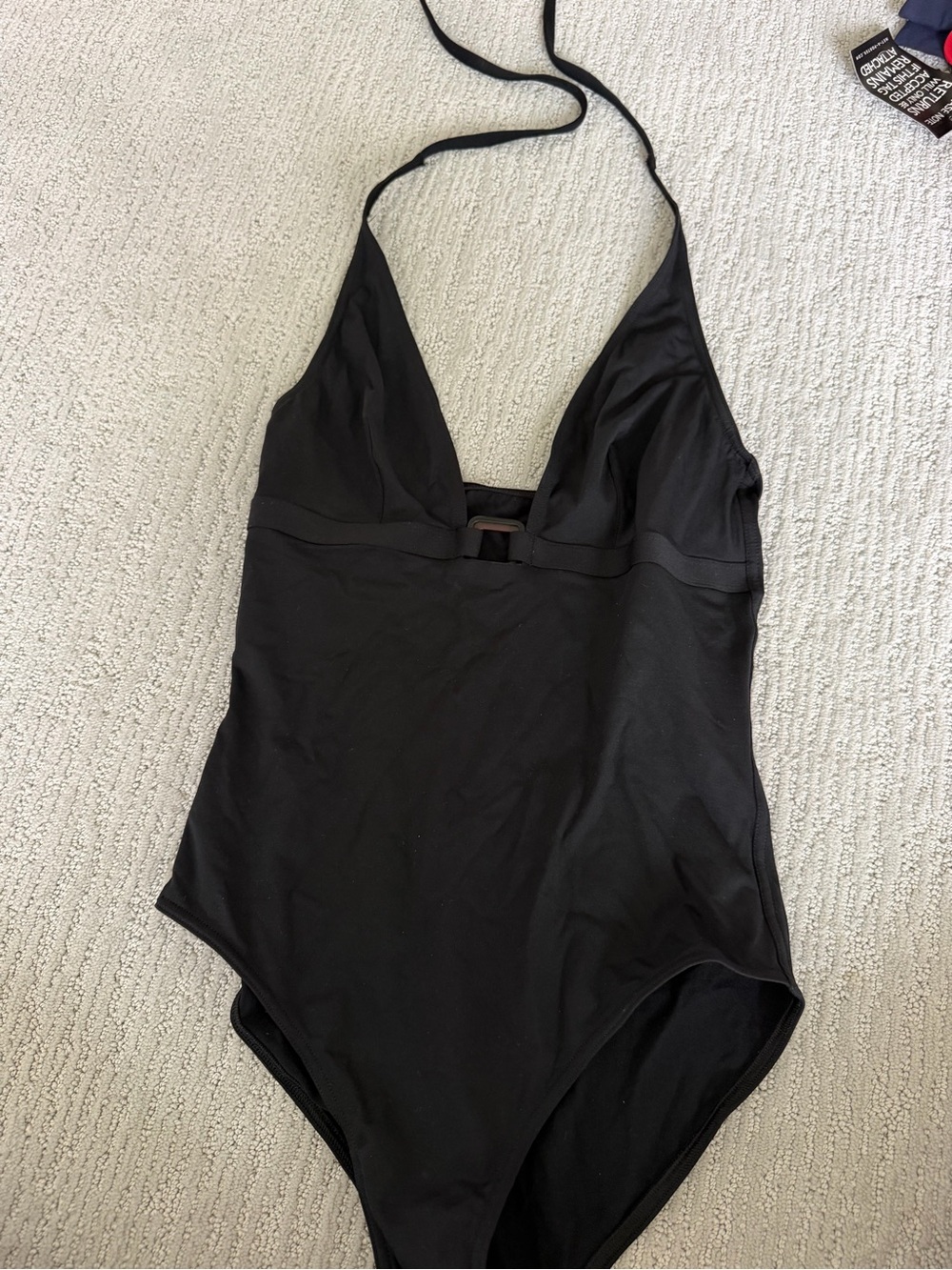 Black Halter One-Piece Swimsuit with Deep V
